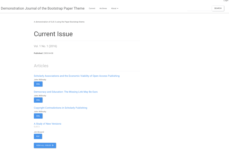 Screenshot of Bootstrap (Paper) theme for OJS