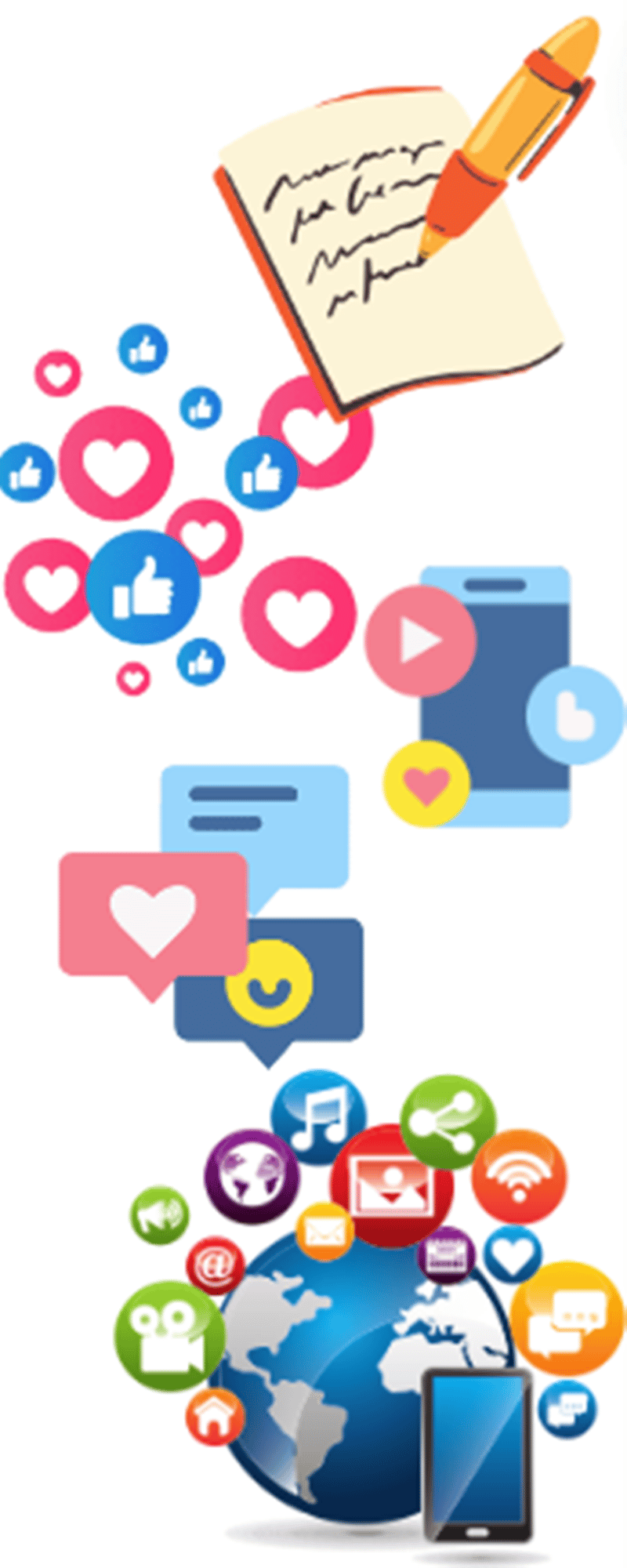 An infographic illustrating a preprint paper at the top, a bunch of likes and loves, technology like cell phones, engagements like comments and reactions, then finally global reactions