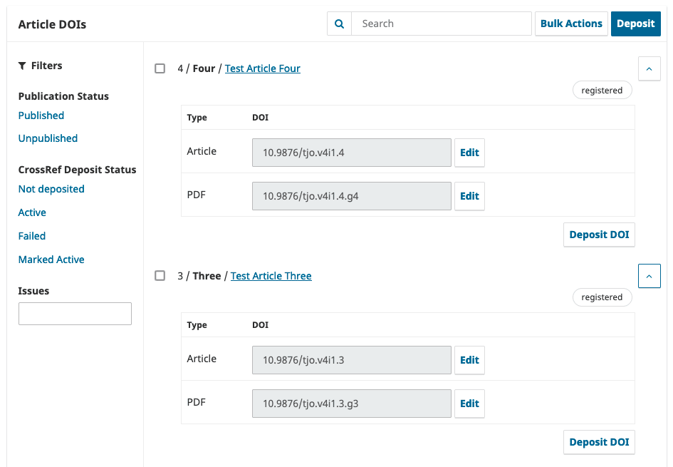A screenshot of the new DOI management screen