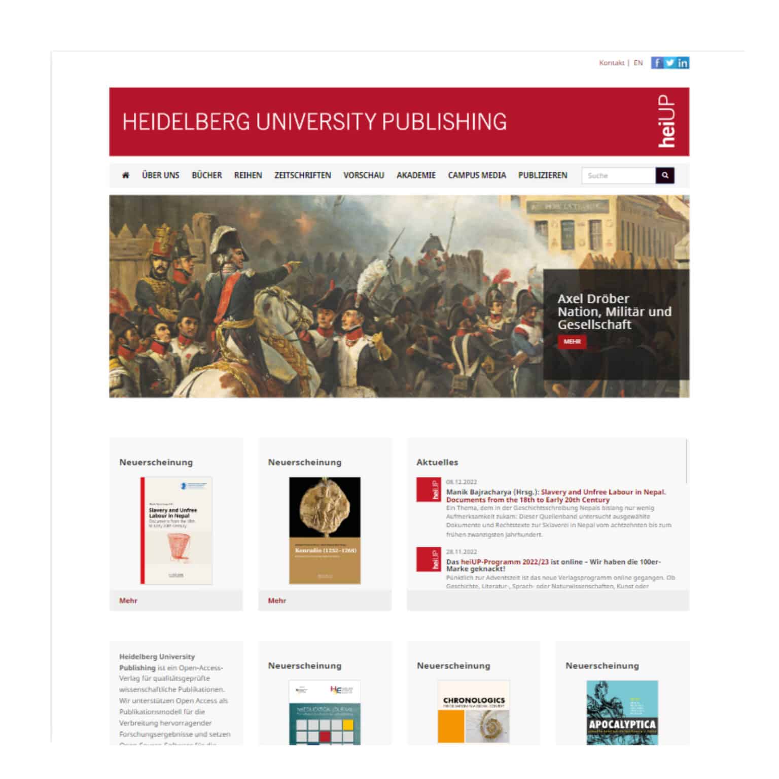 Screenshot of Heidelberg University Library, Publication Services homepage