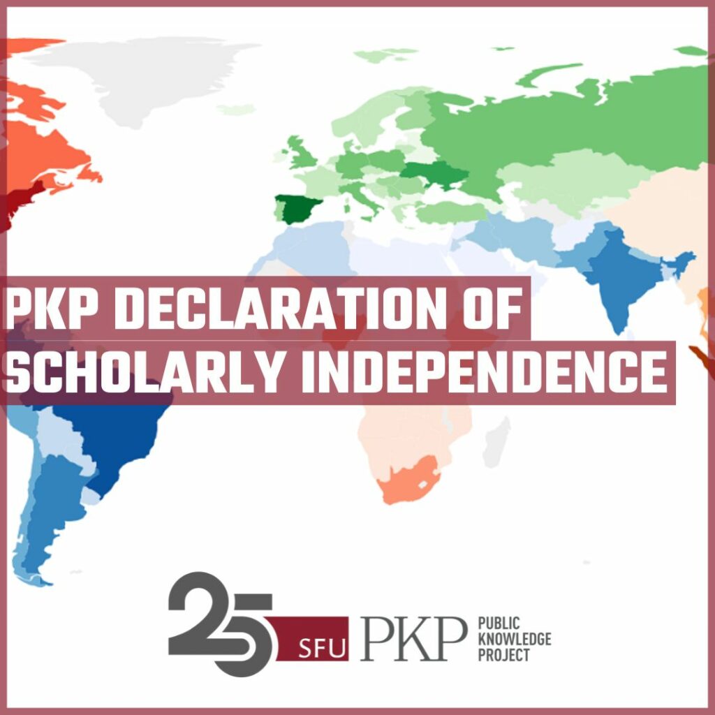 PKP shares its 25 year commitment to scholarly independence. More than 30,000 journals around the world are using PKP's Open Journal Systems (OJS, a community-driven free and open source or FOSS infrastructure for scholarly publishing) to take back the publishing process.