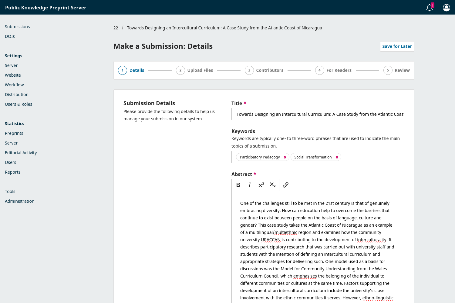 Open Preprint Systems (OPS) - Public Knowledge Project