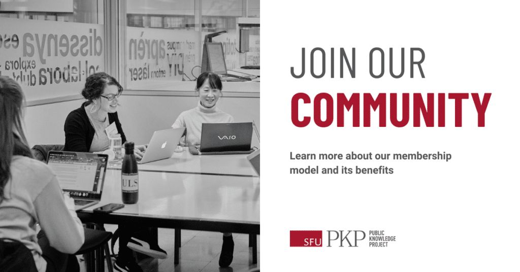 Women working at a sprint, text saying "Join our community, learn more about our membership model and its benefits"