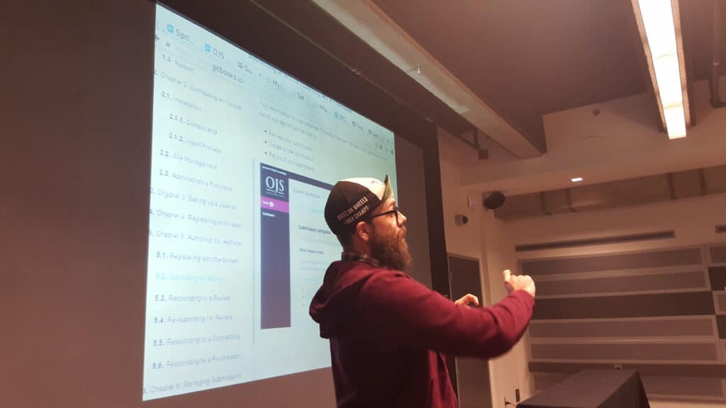 Mike Nason, from PKP team, speaking at a PKP Sprint in 2016