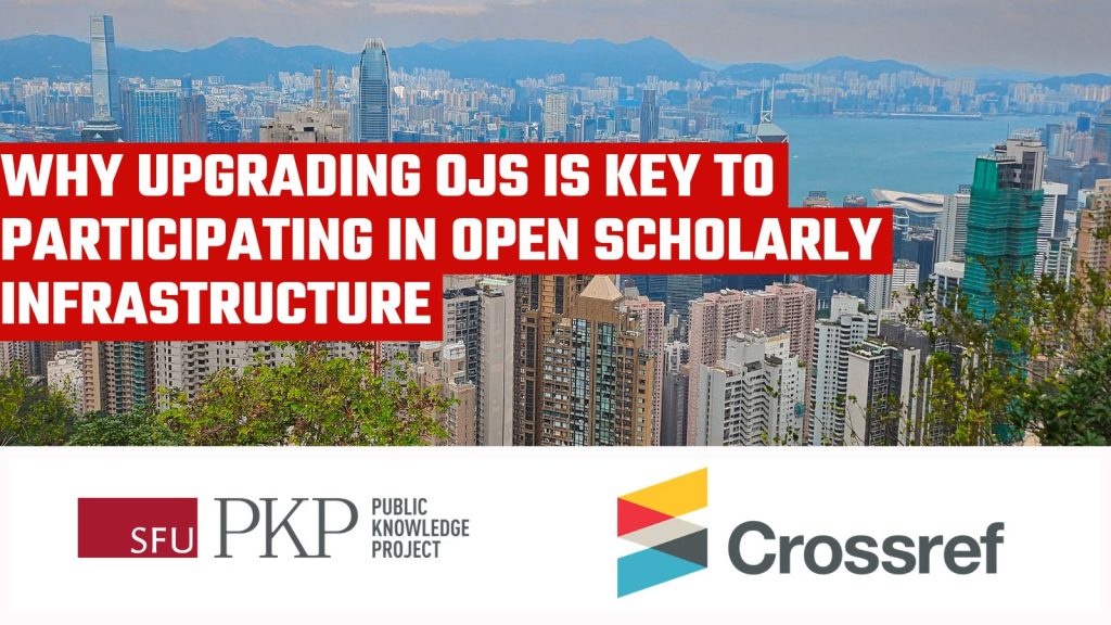 Cityscape in the foreground represents connecting people and infrastructure and is similar to the image on Crossref's homepage. The archipelago in the background represents PKP's community newsletter called Archipelago because of the many independent yet interconnected aspects of the scholarly publishing ecosystem. PKP and Crossref logos are side by side at the bottom, representing our collaboration. The photo was taken at a PKP Sprint location.