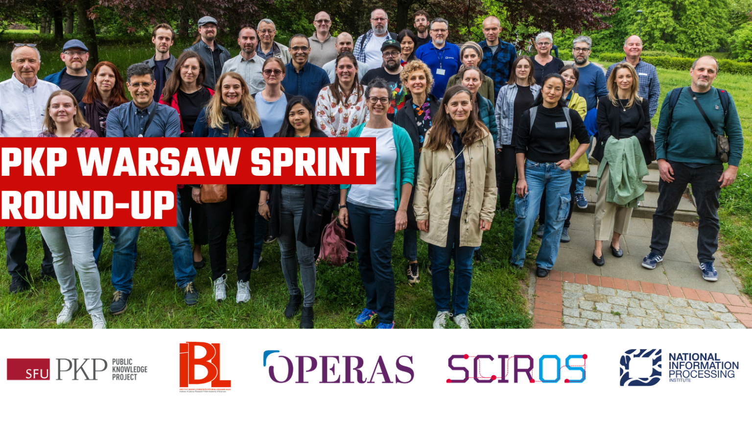 Participants of the PKP Warsaw sprint 2026. Logos of all organizing institutions at the bottom. 